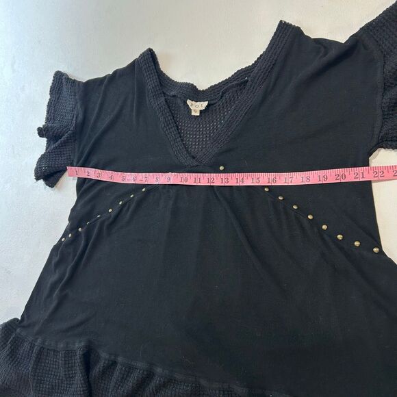 POL Boho Black Studded Ruffle Hem Tunic Top Size Small | Flowy Artsy Layered - Picture 5 of 7
